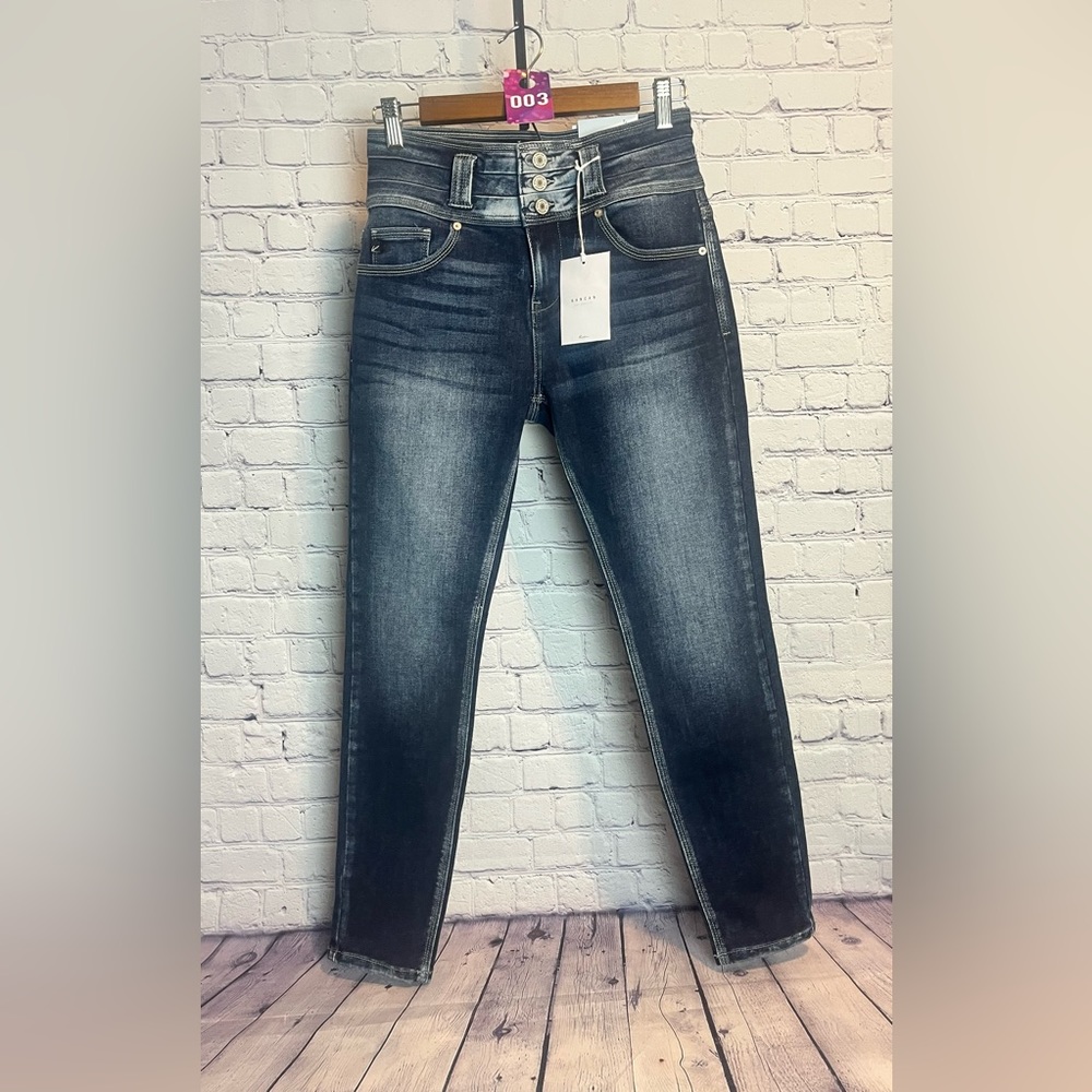 Kancan, Triple Button, High Rise, Dark Wash, Skinny